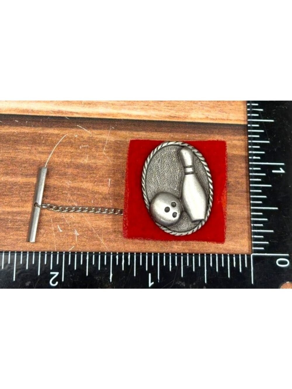 TS Pewter Bowling Ball Pin Tie Tack Lapel Pin in Case Trophy Shop NOS 7.04g